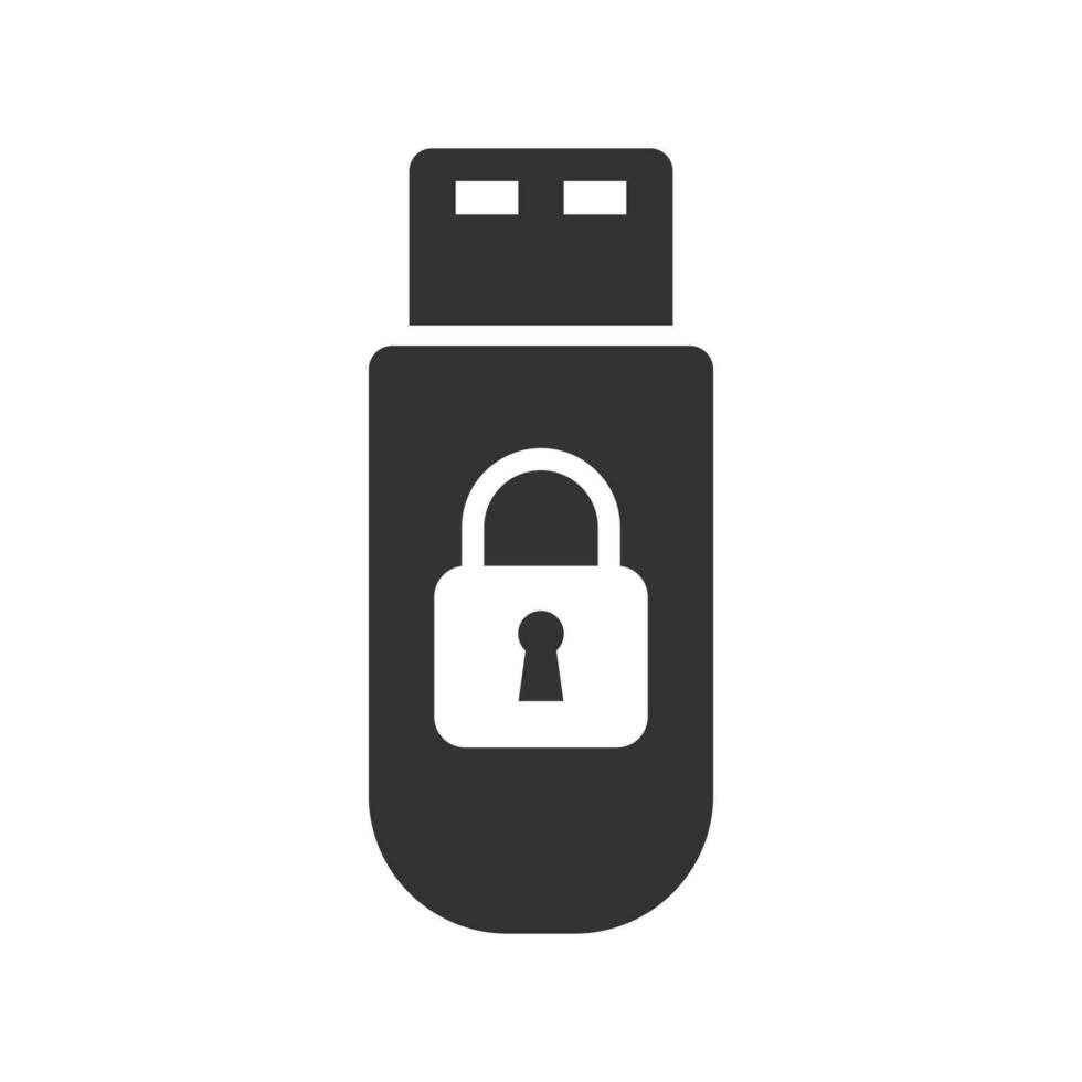 Vector illustration of flash drive lock icon in dark color and white background