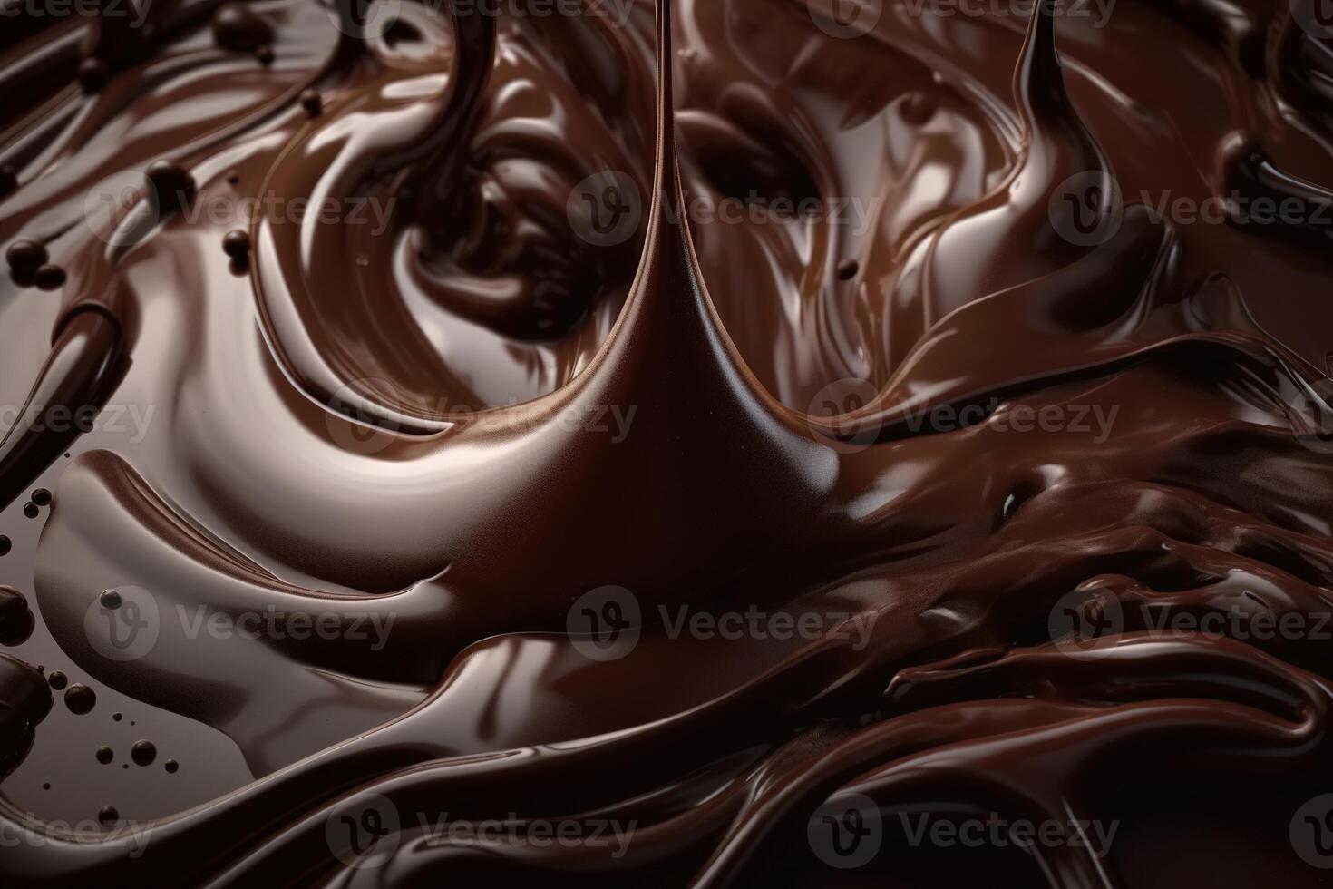 Pouring chocolate, liquid dark chocolate texture soft background close-up. photo