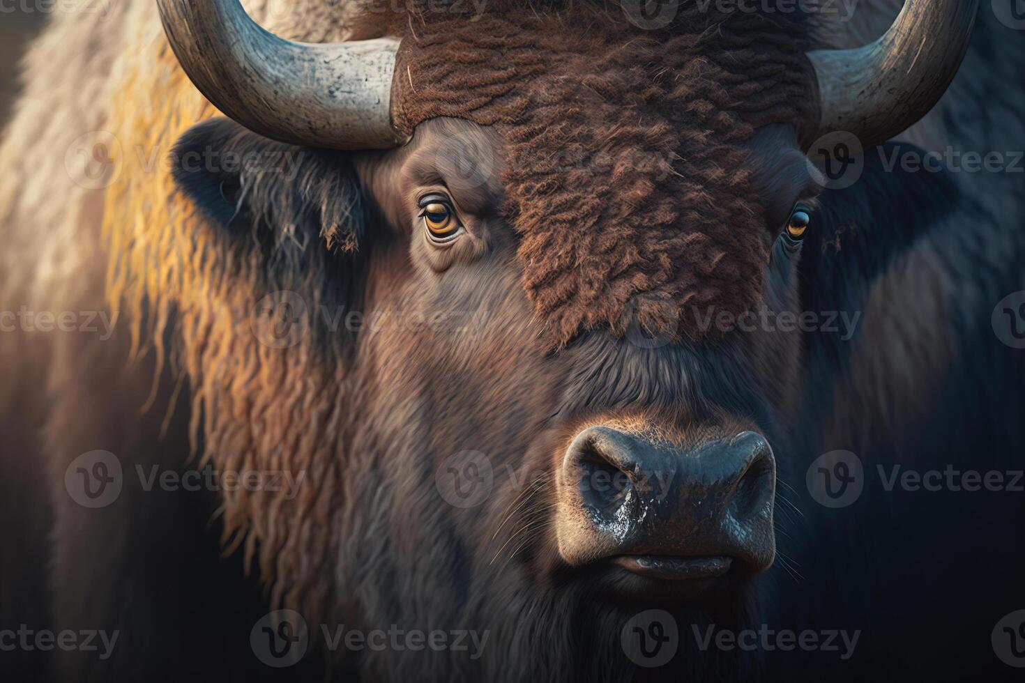 bisonte, de cerca bozal de con cuernos artiodáctilo animal. generativo ai foto