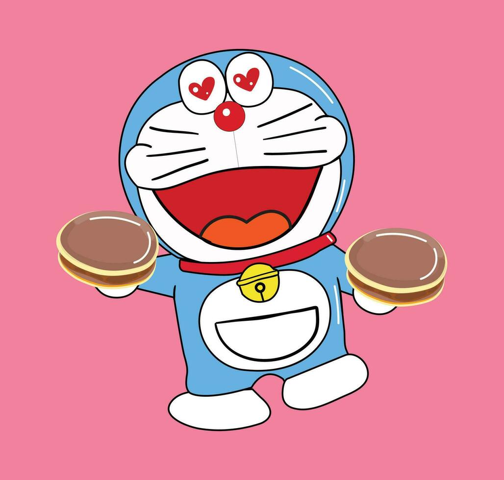 Doraemon With Dorayaki Cute Illustration vector