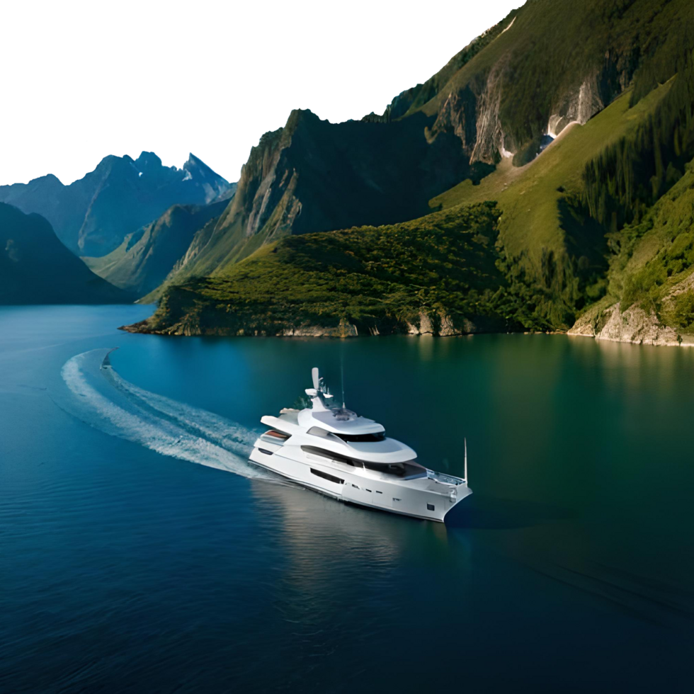 Majestic Ship Floating in a Mountainous Lake png