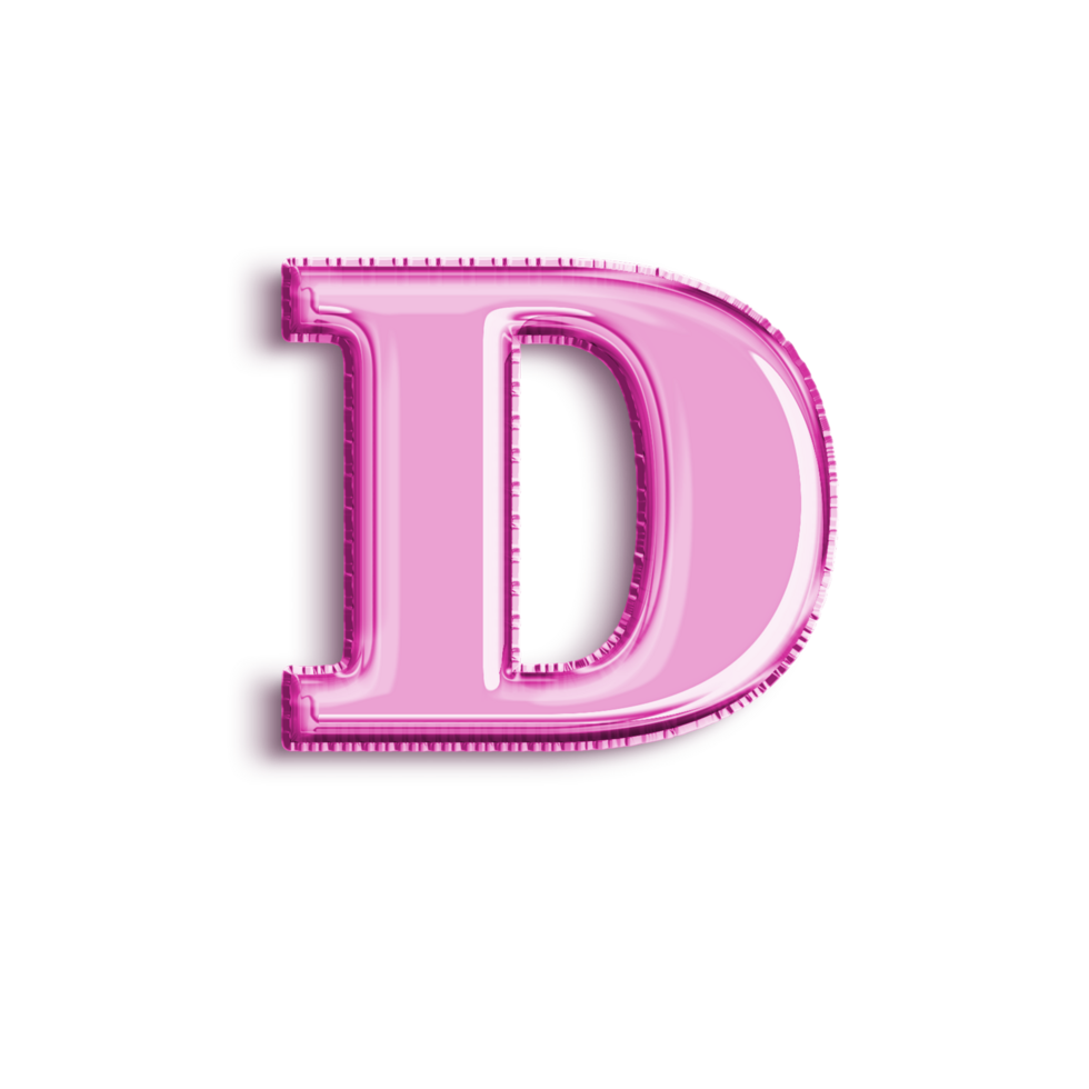briljant ballon alfabet brief d in roze kleur. 3d renderen realistisch metalen heet lucht ballon, klaar naar gebruik voor uw verjaardag viering en partij, geïsoleerd met transparant achtergrond png