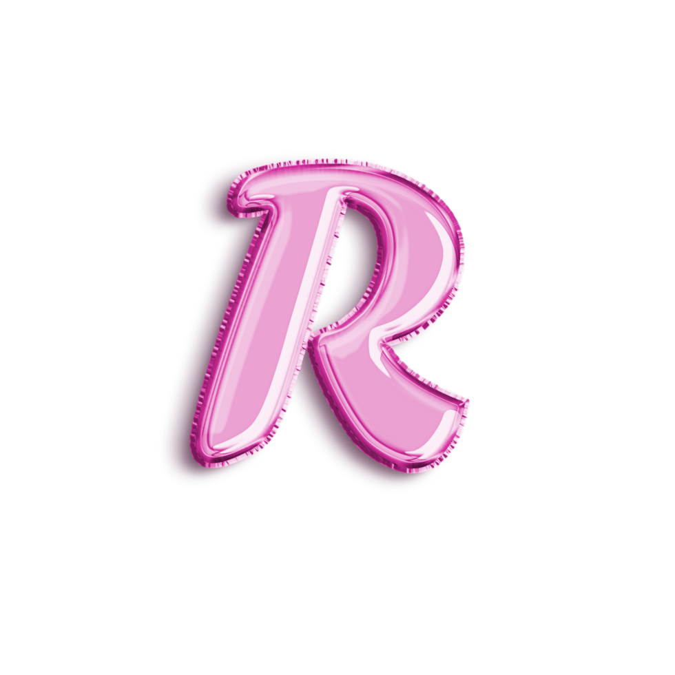 brilhante balão alfabeto carta r dentro Rosa cor. 3d Renderização realista metálico quente ar balão, pronto para usar para seu aniversário celebração e festa, isolado com transparente fundo png
