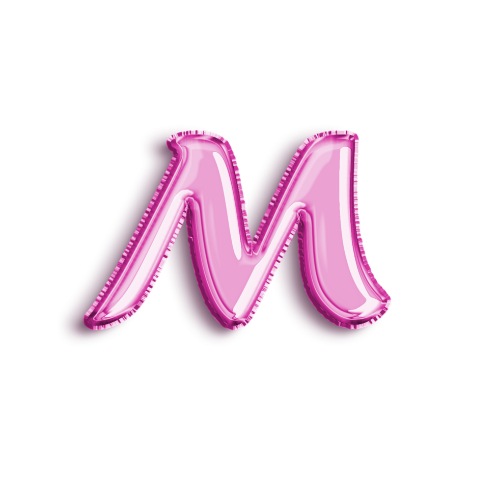briljant ballon alfabet brief m in roze kleur. 3d renderen realistisch metalen heet lucht ballon, klaar naar gebruik voor uw verjaardag viering en partij, geïsoleerd met transparant achtergrond png