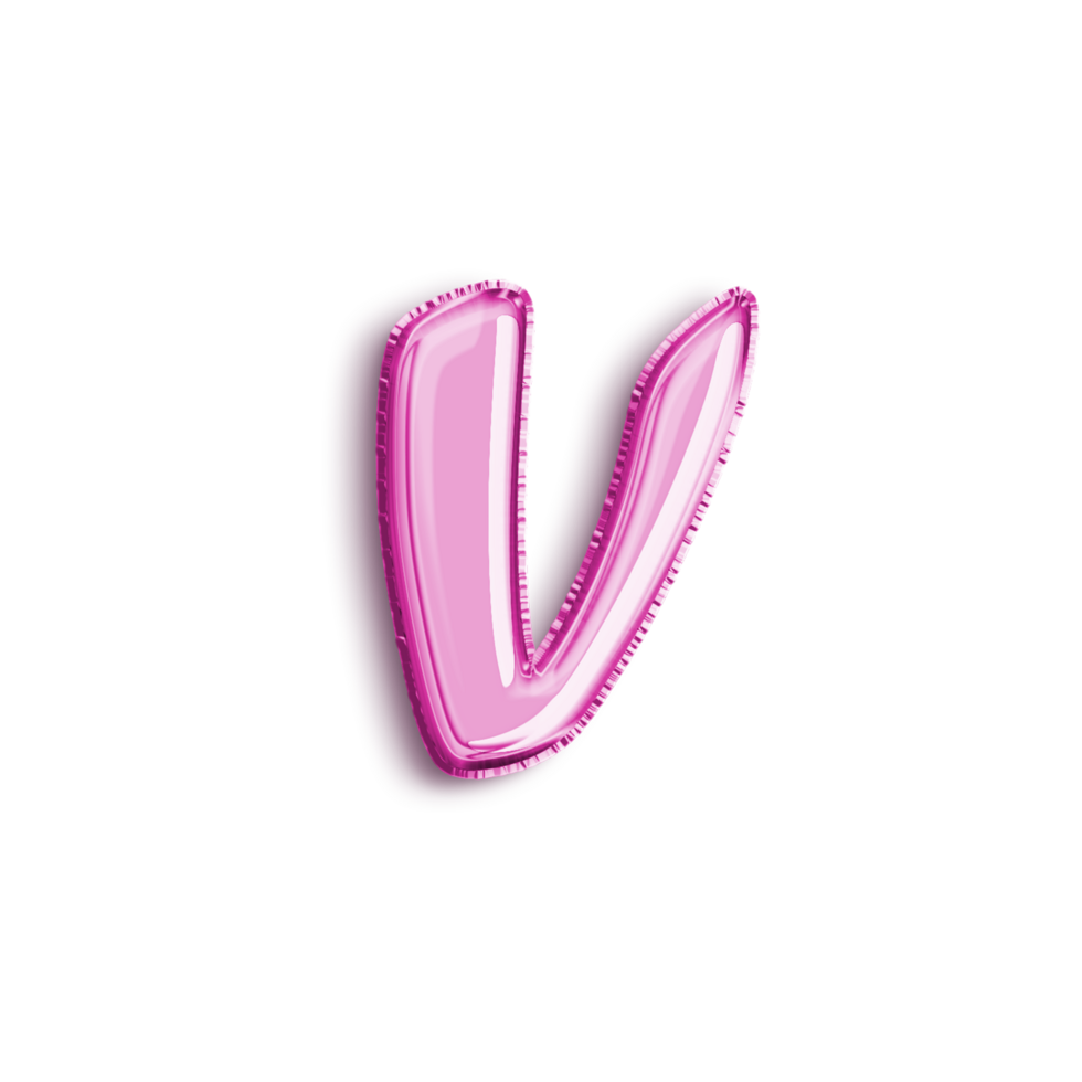 Brilliant balloon alphabet letter v in pink color. 3d rendering realistic metallic hot air balloon, ready to use for your birthday celebration and party, isolated with transparent background png