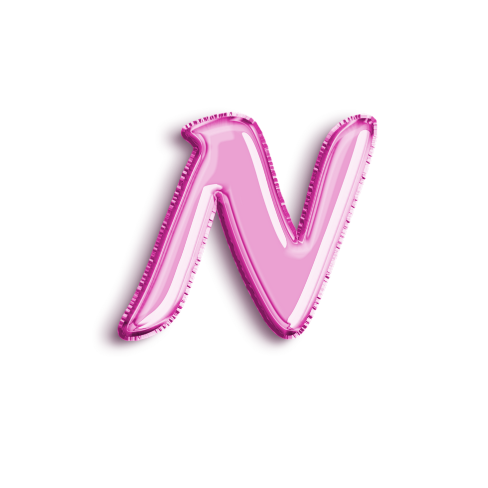 Brilliant balloon alphabet letter N in pink color. 3d rendering realistic metallic hot air balloon, ready to use for your birthday celebration and party, isolated with transparent background png