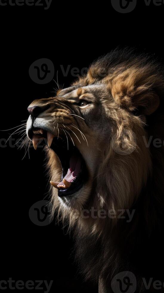 angry lion roaring and charging image photo