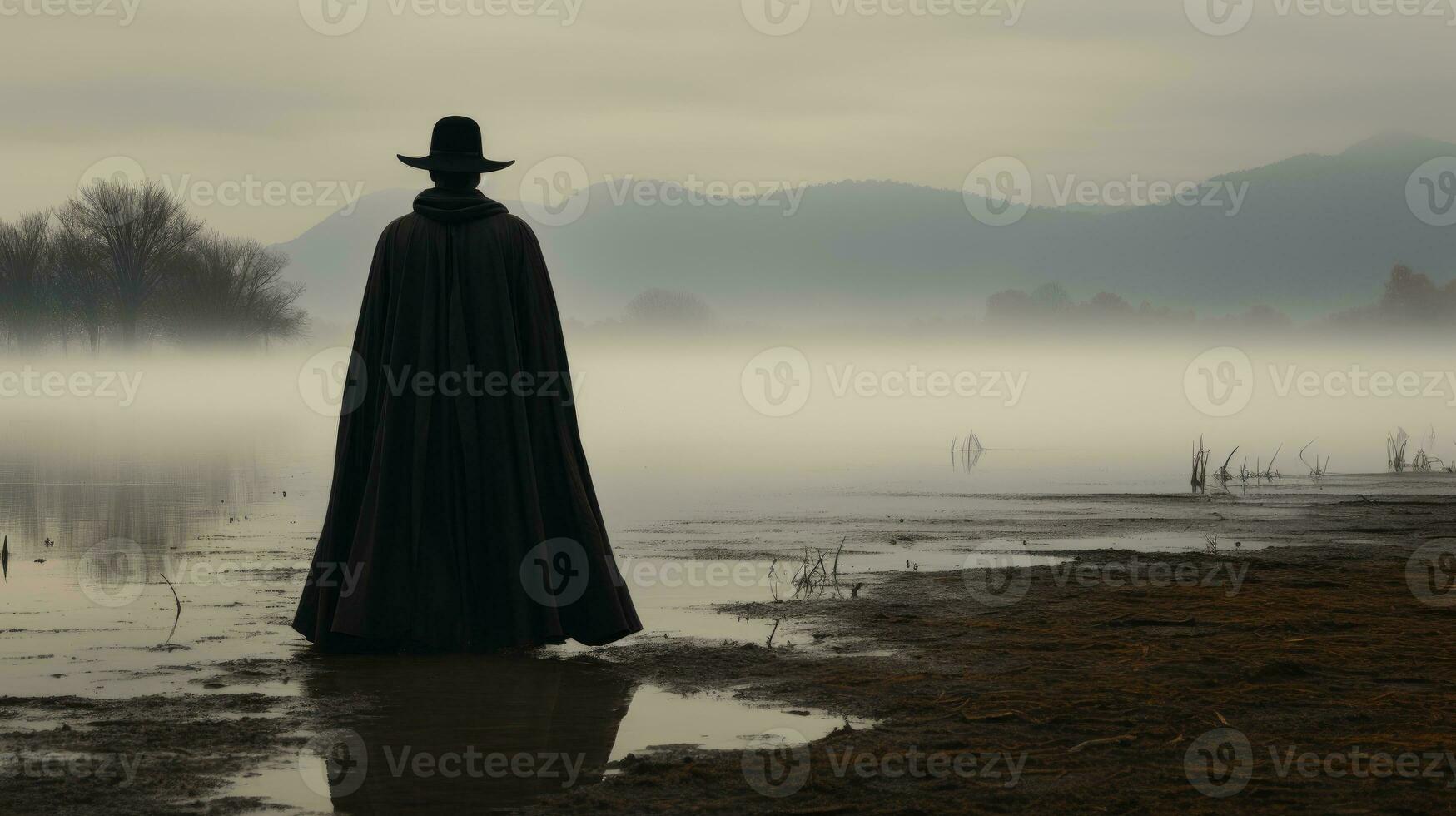 a mysterious man stand in empty deserted place photo