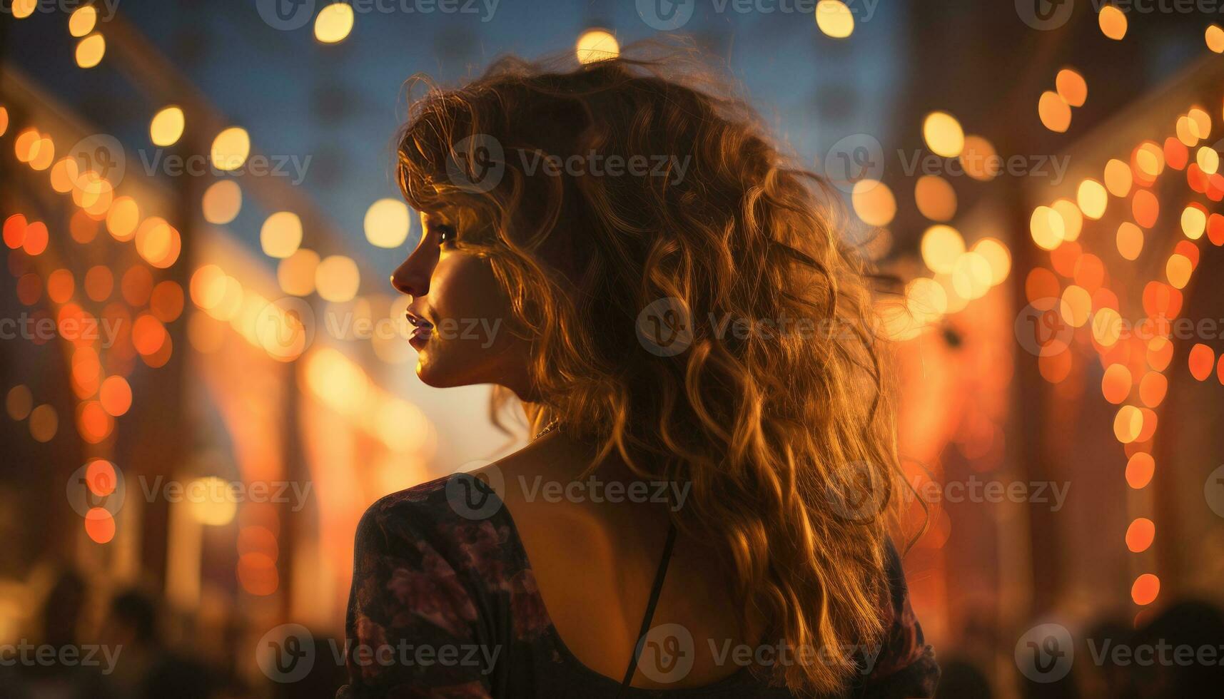 Party girl having fun on music in Festival at evening photo