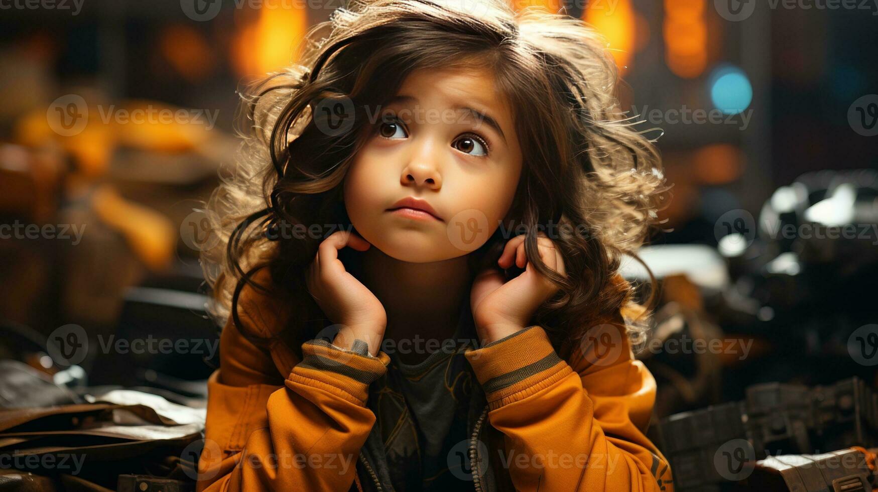 a cute child posing while thinking photo