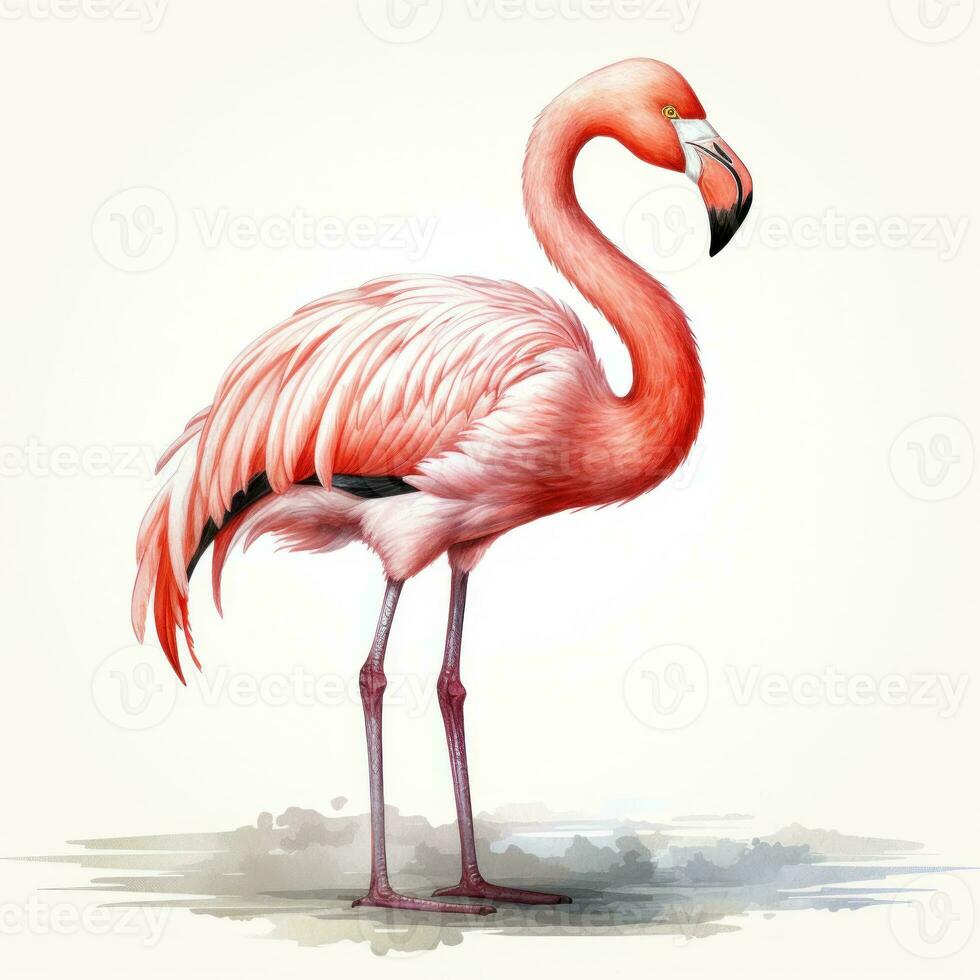 Watercolor pink flamingo isolated photo