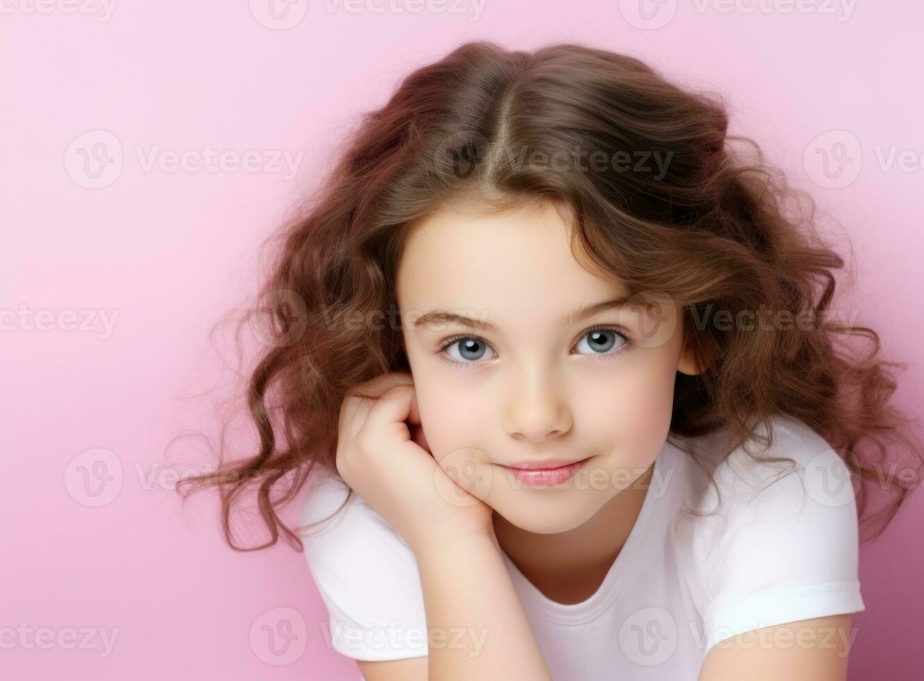 Beautiful girl on pink background photo