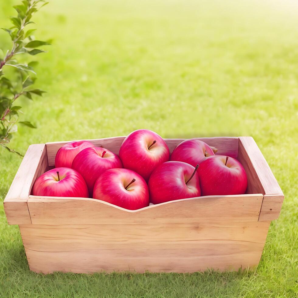 apple in a box on the garden photo