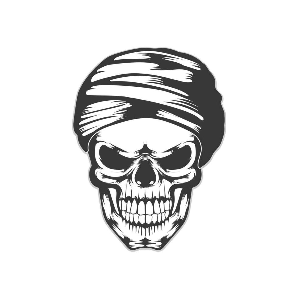 Human skull with bandana in head vector design black and white