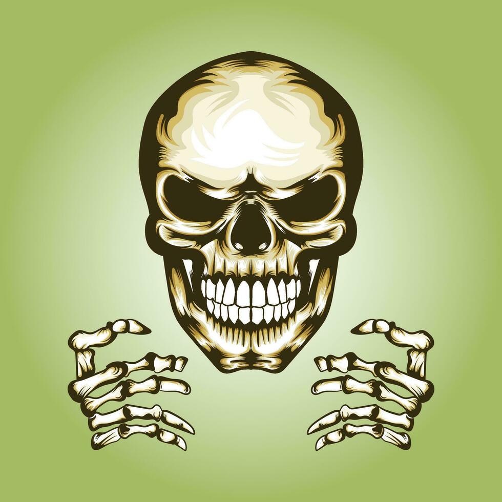 a skull and skeleton hand holding something vector illustration.