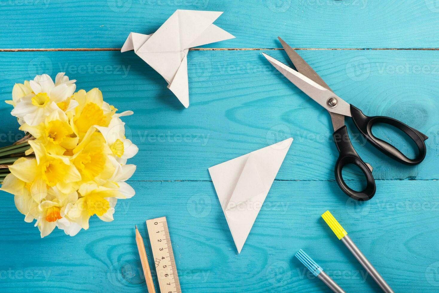 DIY instructions. How to make card with origami dove at home. Step by step photo instruction. Step 3. paper fold lines
