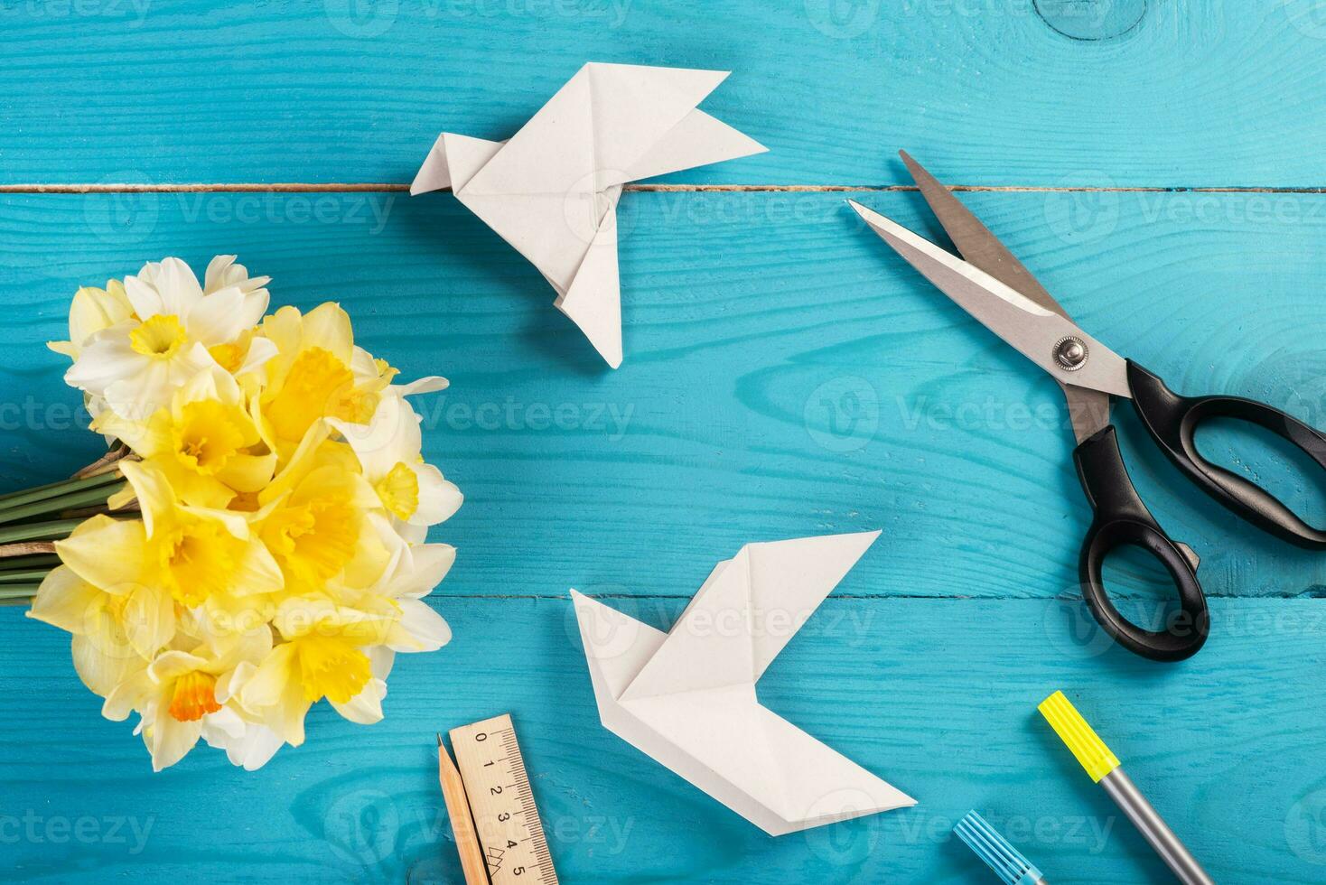 DIY instructions. How to make card with origami dove at home. Step by step photo instruction. Step 4. paper fold lines