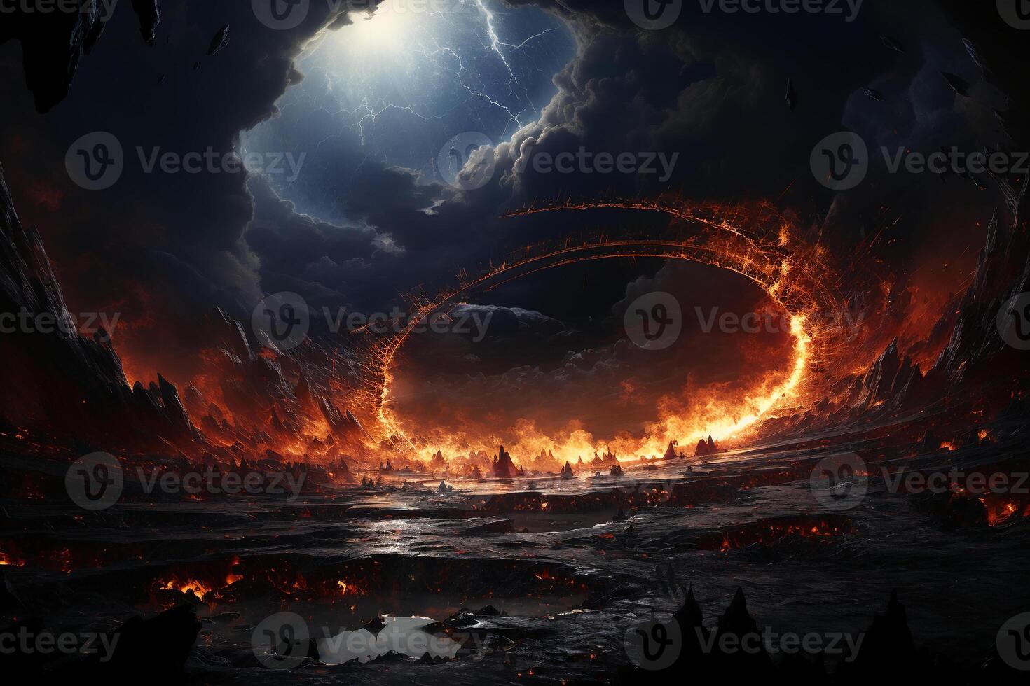 art of a black hole with black center and a white ring of plasma around it. AI generaitve photo