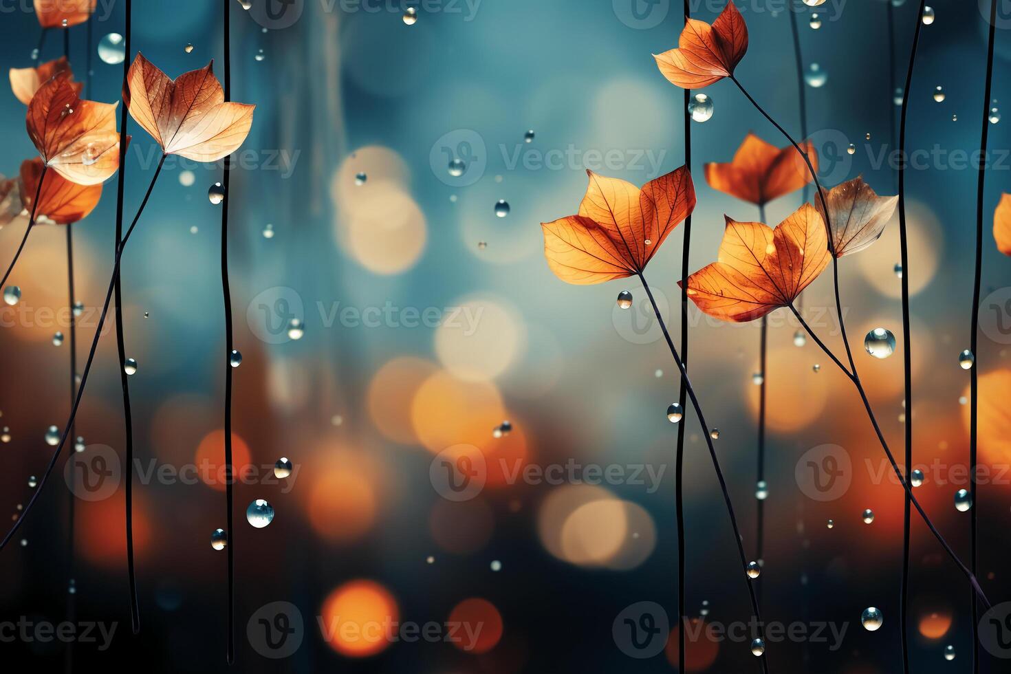 Colorful autumn background with bokeh and autumn leaves. AI generative photo