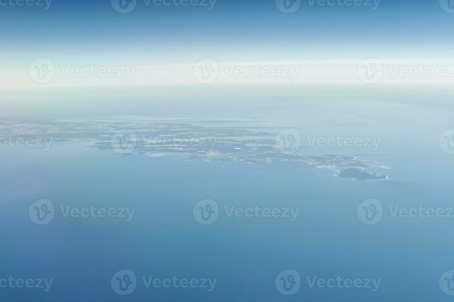 Aerial view from airplane window to Gotland island in Baltic sea, beautiful largest island in Sweden photo