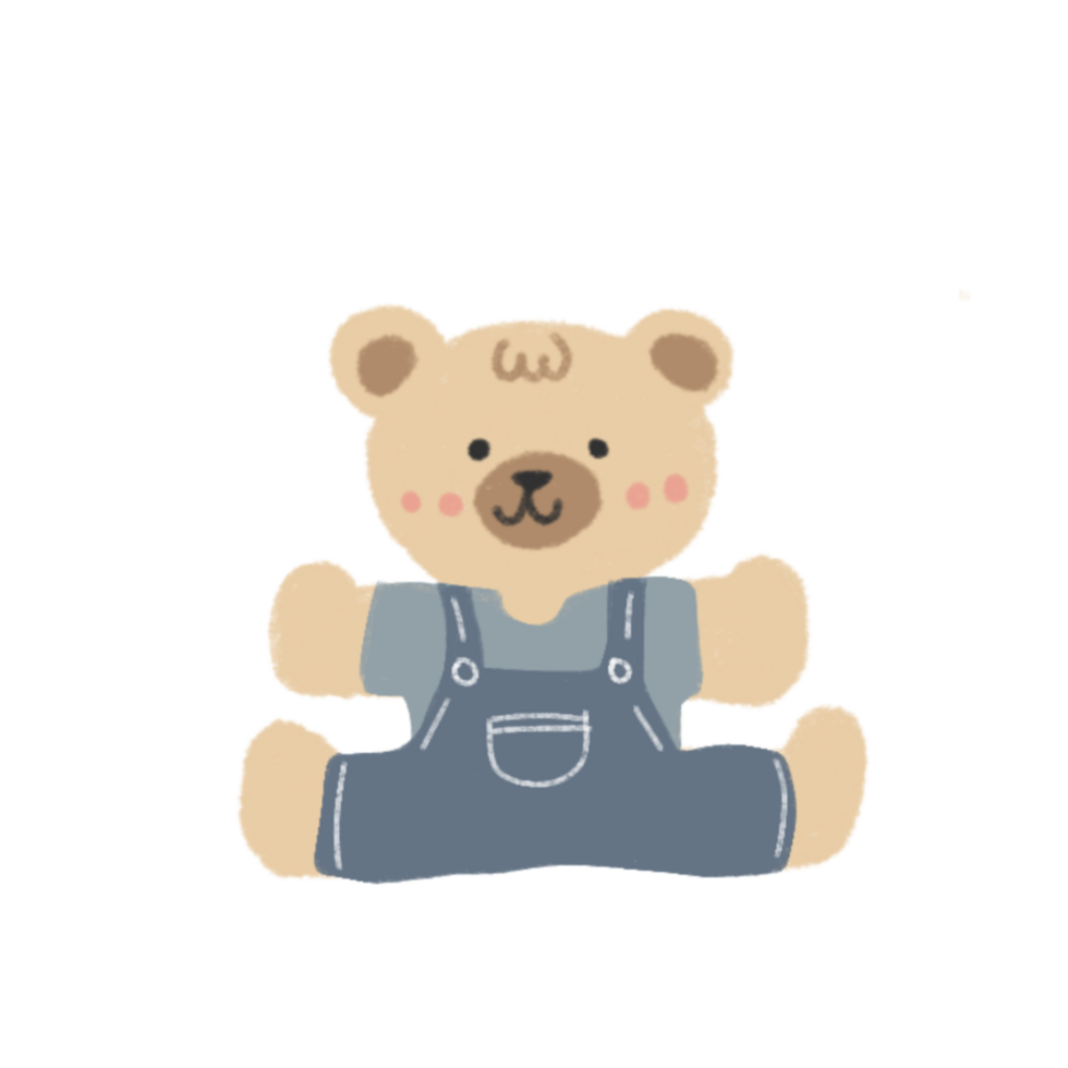 a teddy bear wearing overalls on a transparent background png