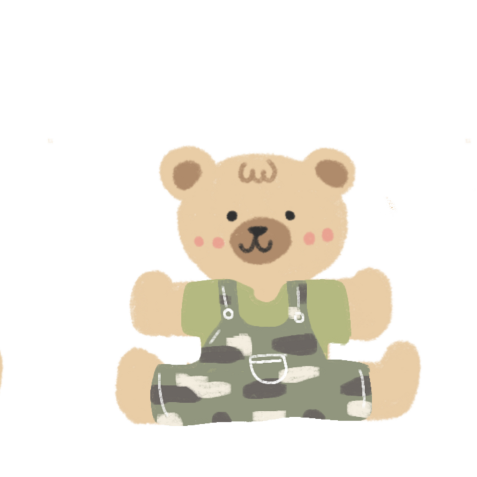 a teddy bear wearing overalls on a transparent background png