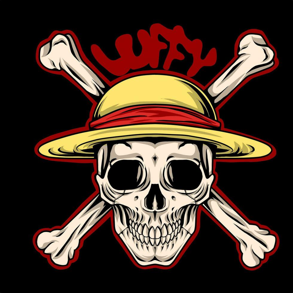 luffy cráneo con Paja sombrero vector ilustración