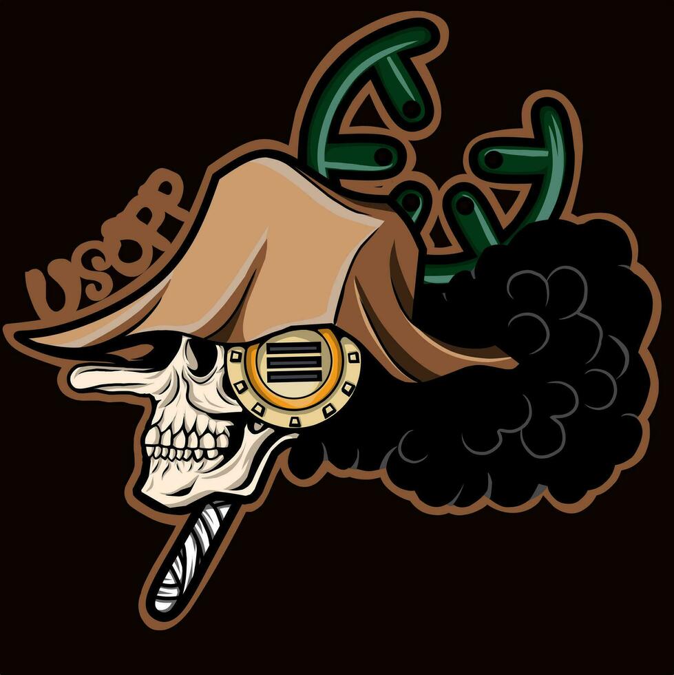 usopp Skull with weapon kabuto straw hat vector illustration