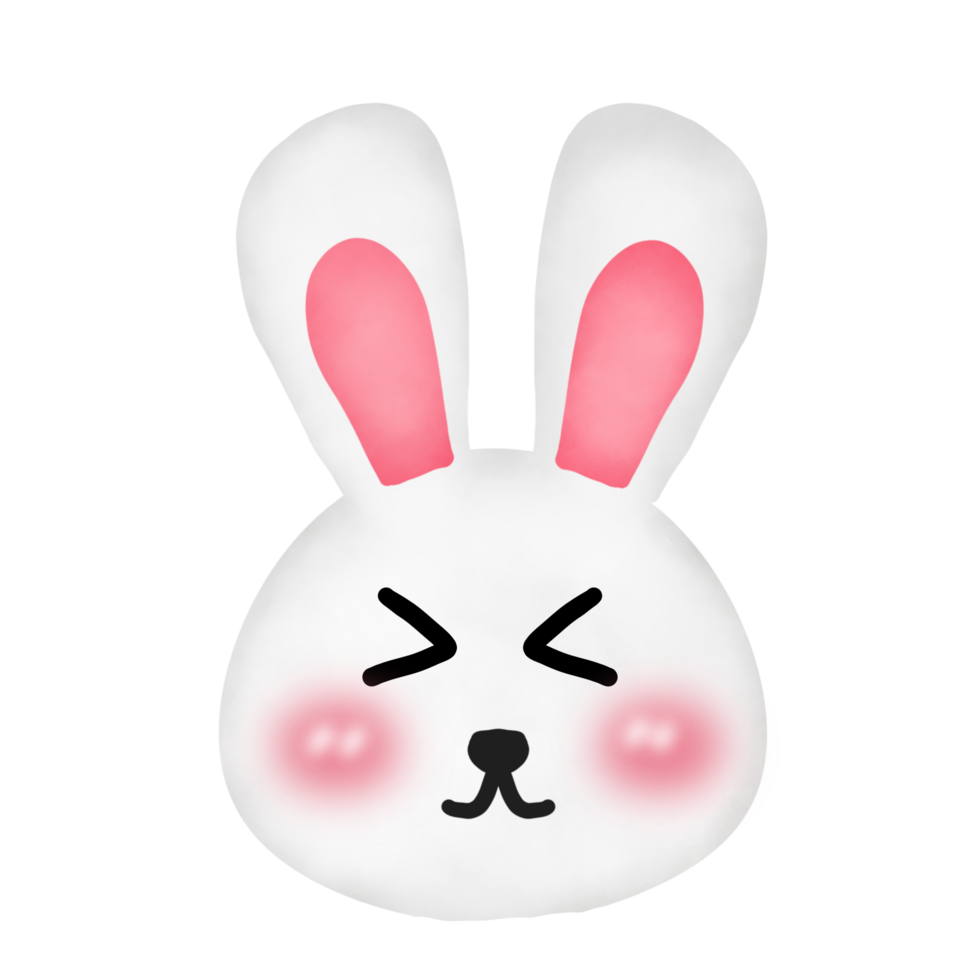 a cartoon bunny face with eyes closed on a transparent background png