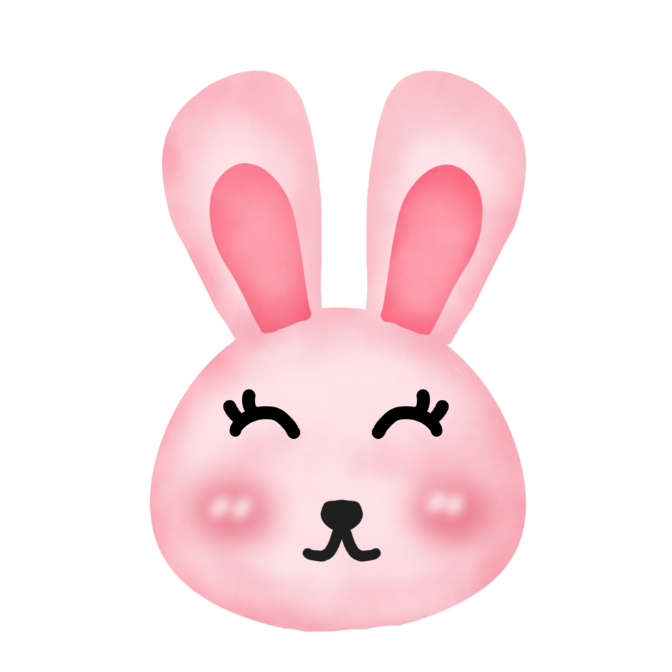 a cartoon bunny face with eyes closed on a transparent background png