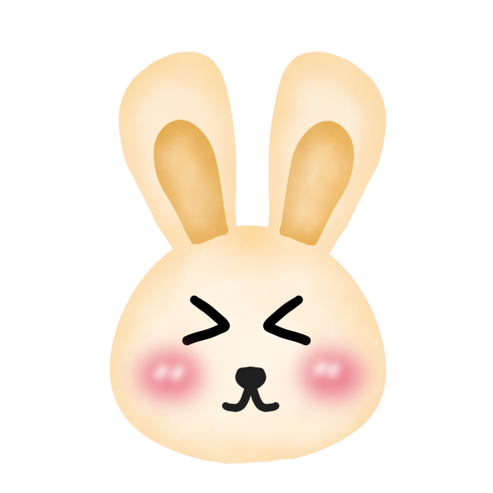 a cartoon bunny face with eyes closed on a transparent background png