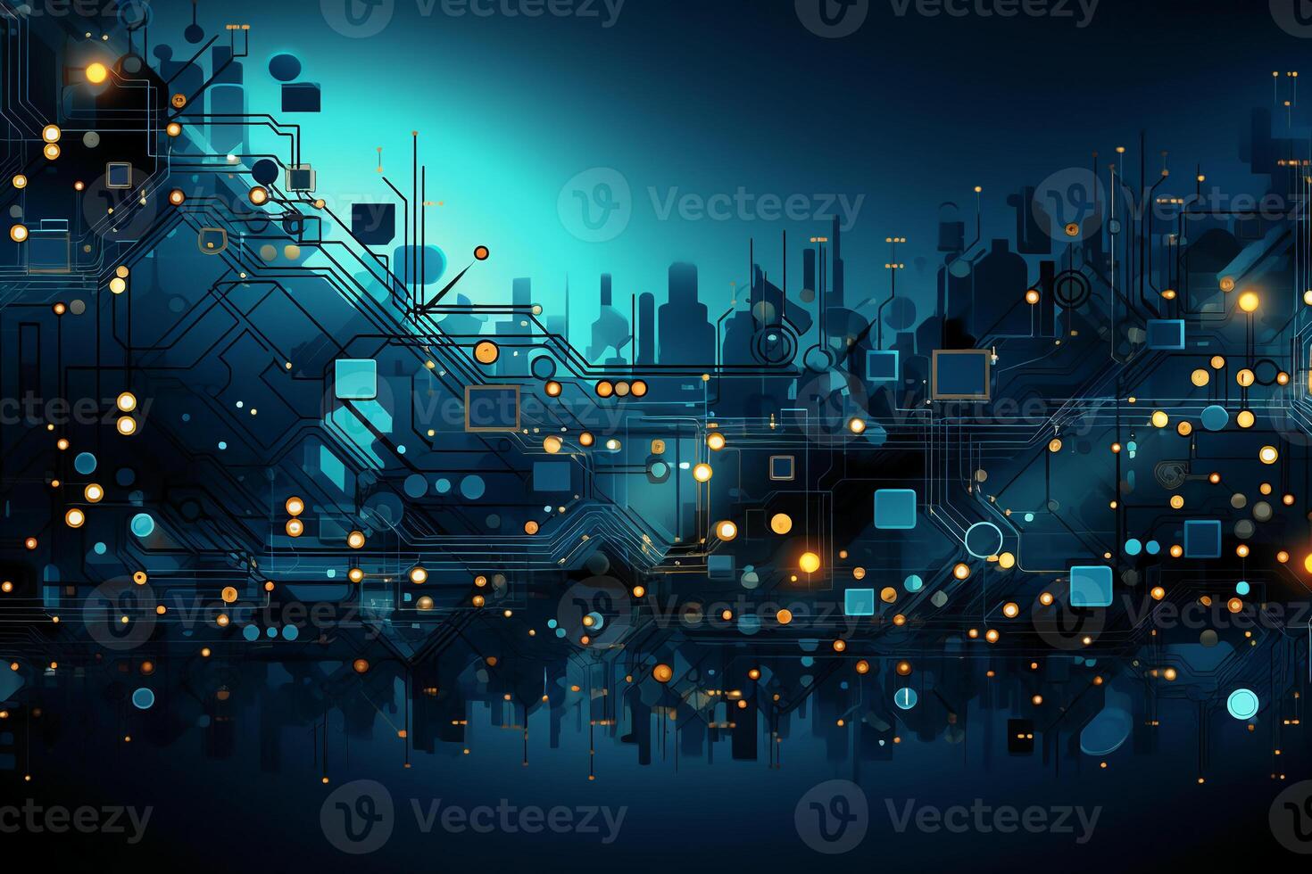 Mechanism, computer circuits, light blue background. photo