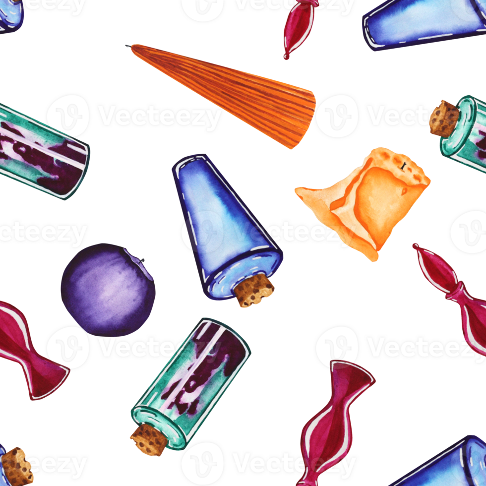 potions, bougies sur une sans couture modèle sur une transparent Contexte. conception pour Halloween. pour votre conception. png