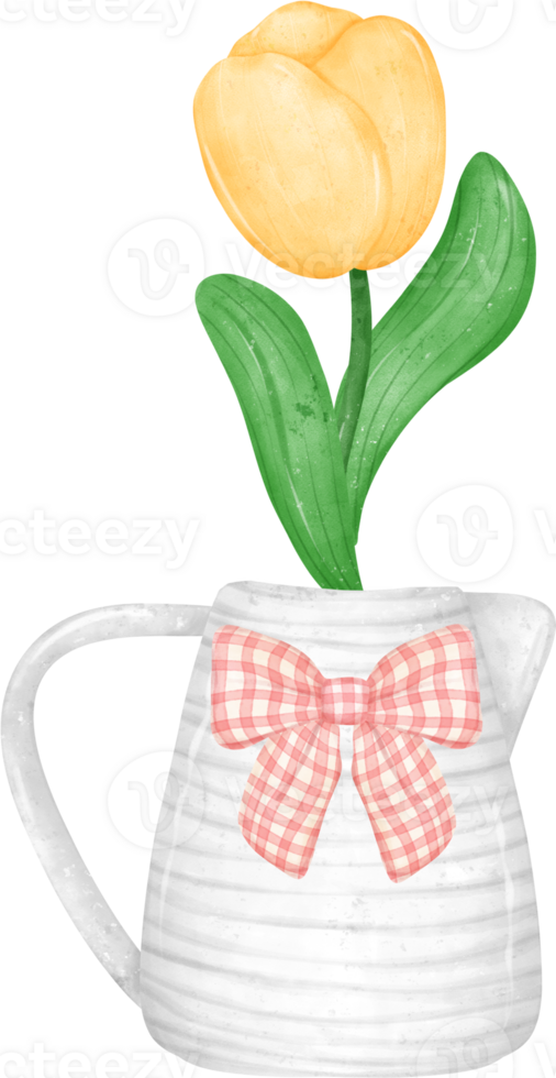 vibrant bouquet of tulip flowers in vase in a delightful pastel watercolour hand drawing