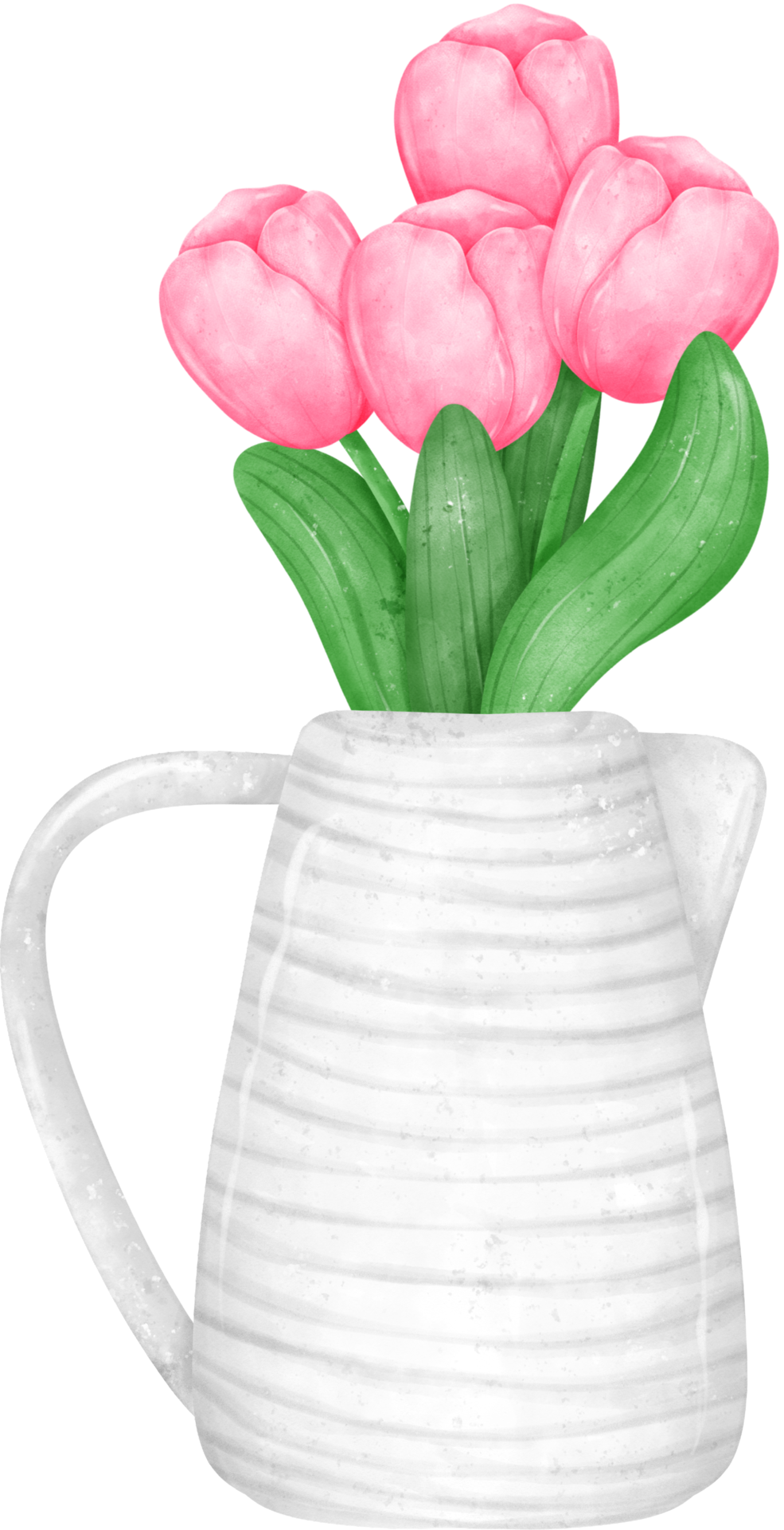 vibrant bouquet of tulip flowers in vase in a delightful pastel watercolour hand drawing