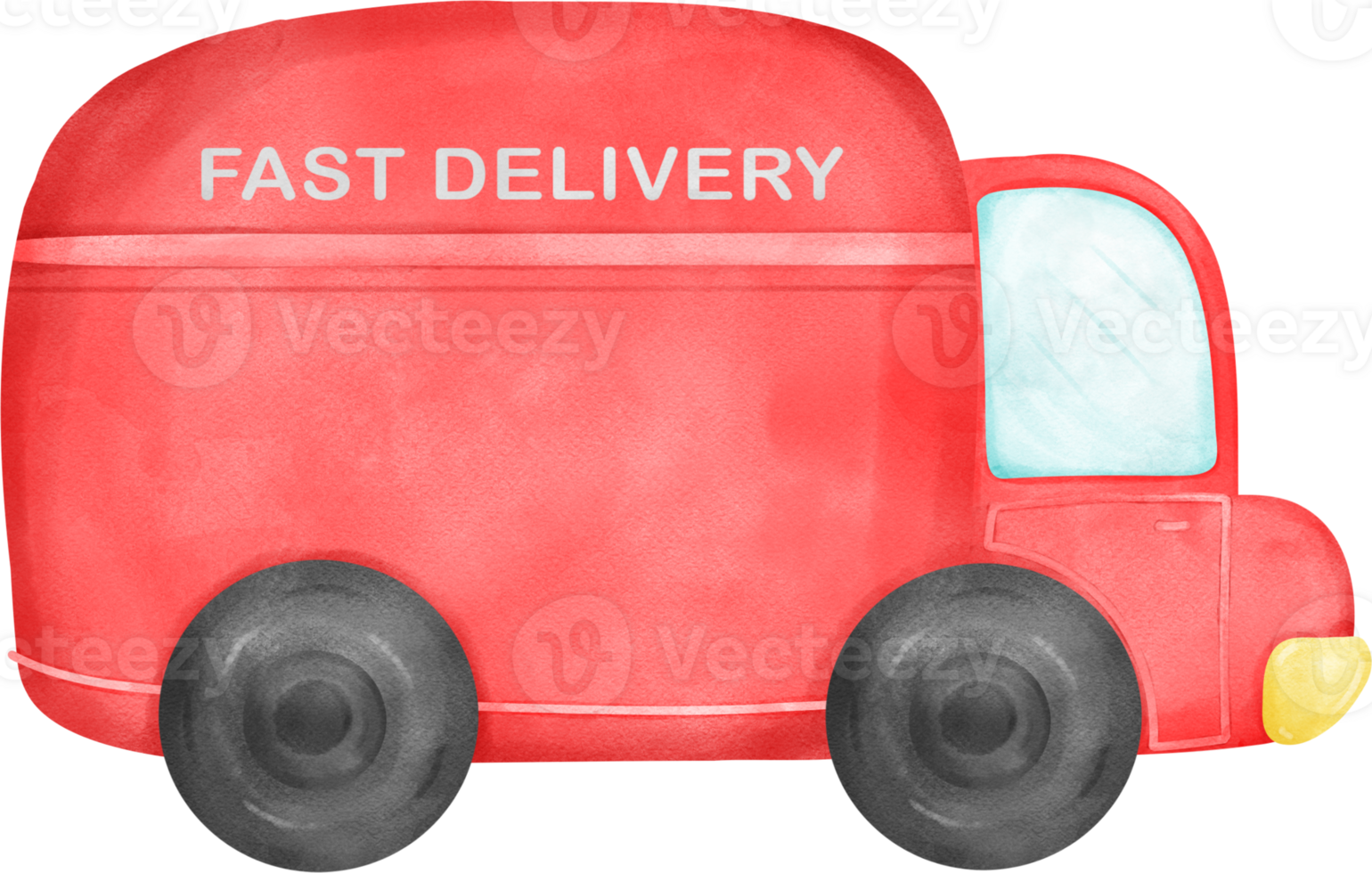 Cute Red Post Car Delivery, Adorable Cartoon Illustration watercolour hand drawing png