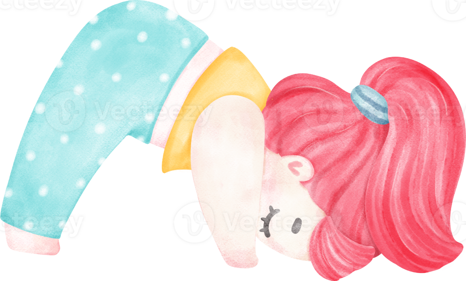 Cute playful Kid Doing Yoga in Pastel Watercolor whimsical Cartoon Illustration png
