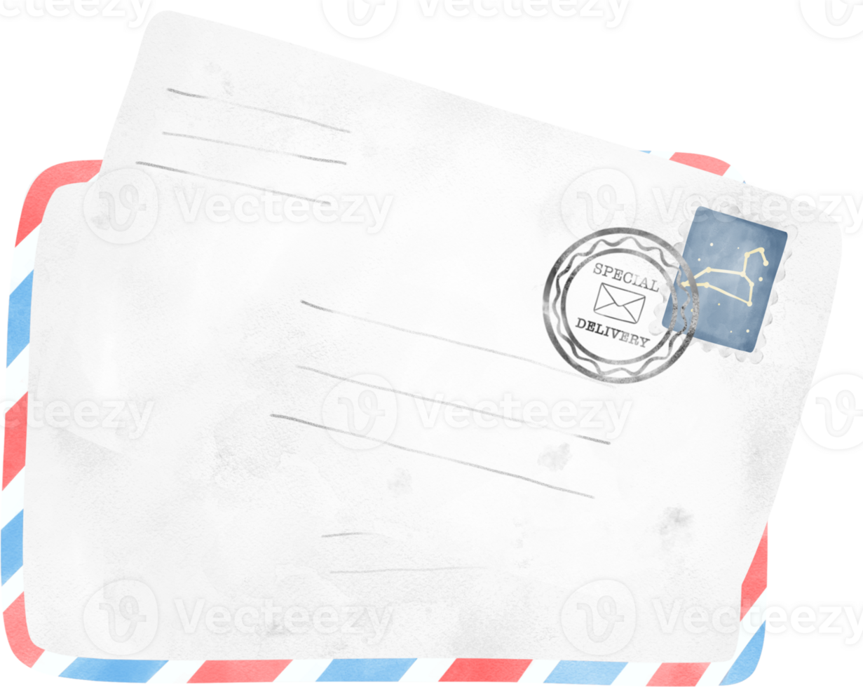 Vintage Envelope Mail Sealed with Wax, Elegantly Capturing the Essence of Sentimental Correspondence. Nostalgic Watercolour Illustration. png