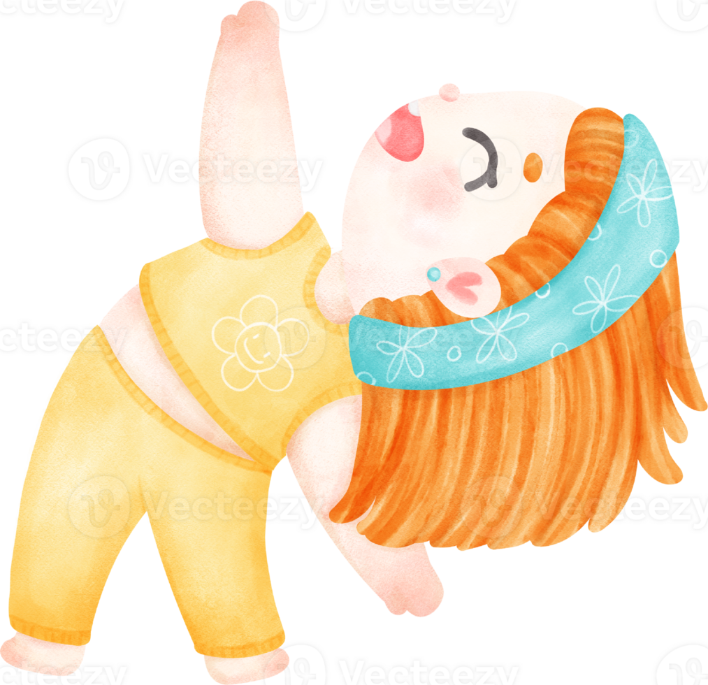 Cute playful Kid Doing Yoga in Pastel Watercolor whimsical Cartoon Illustration png