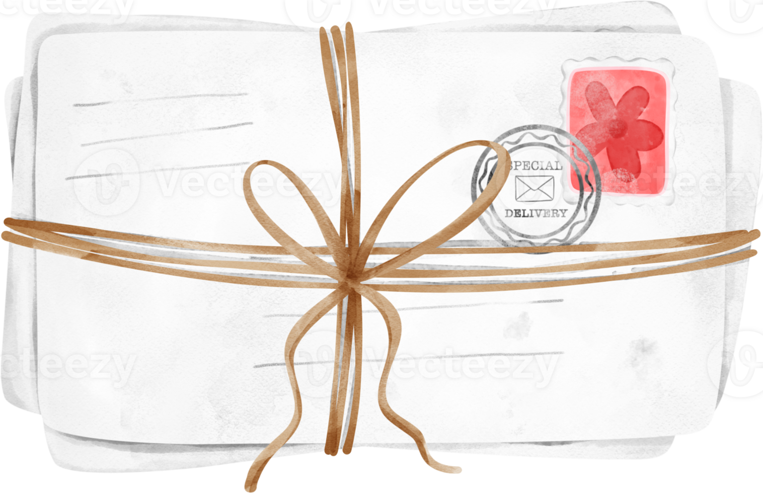 Stacked of Vintage Envelope Mail Sealed with Wax, Elegantly Capturing the Essence of Sentimental Correspondence. Nostalgic Watercolour Illustration. png