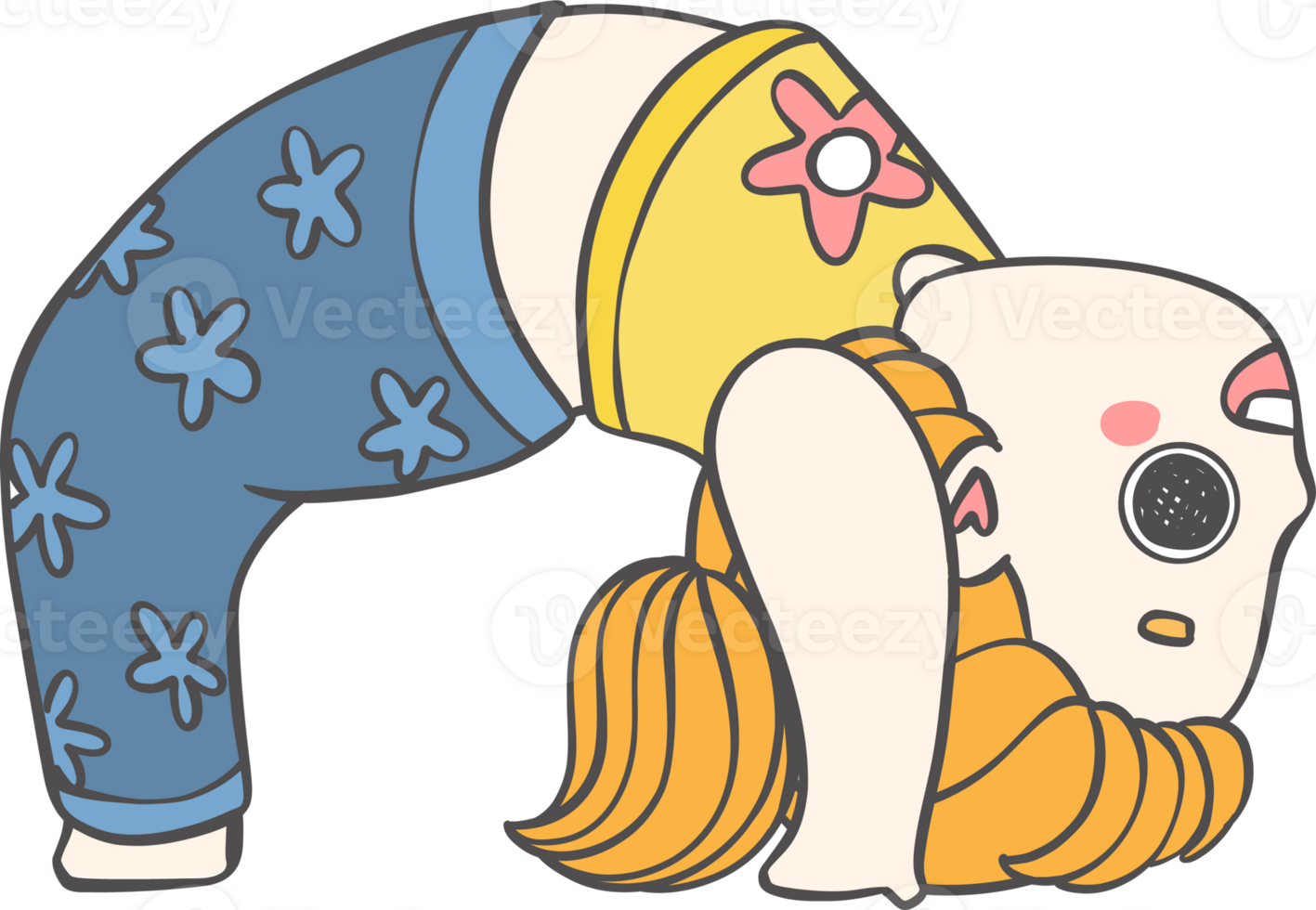 Cute playful Kid Doing Yoga bridge pose in Pastel whimsical Cartoon Illustration png