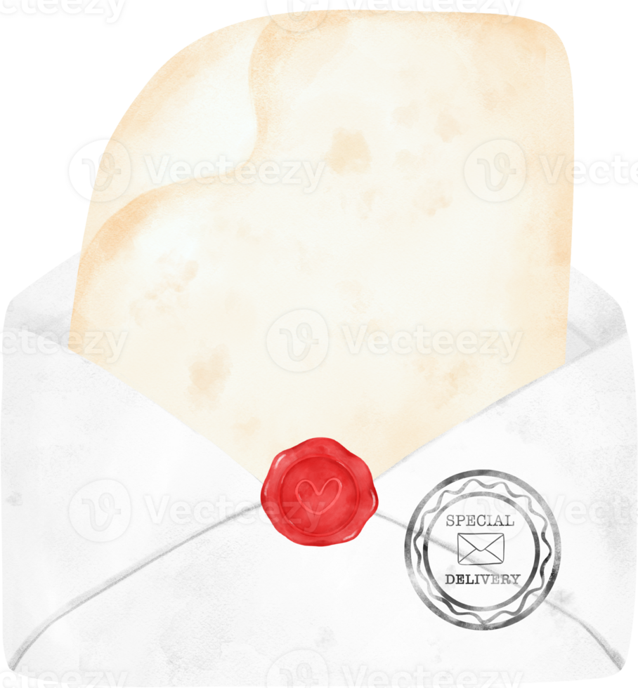 Vintage Envelope Mail Sealed with Wax, Elegantly Capturing the Essence of Sentimental Correspondence. Nostalgic Watercolour Illustration. png