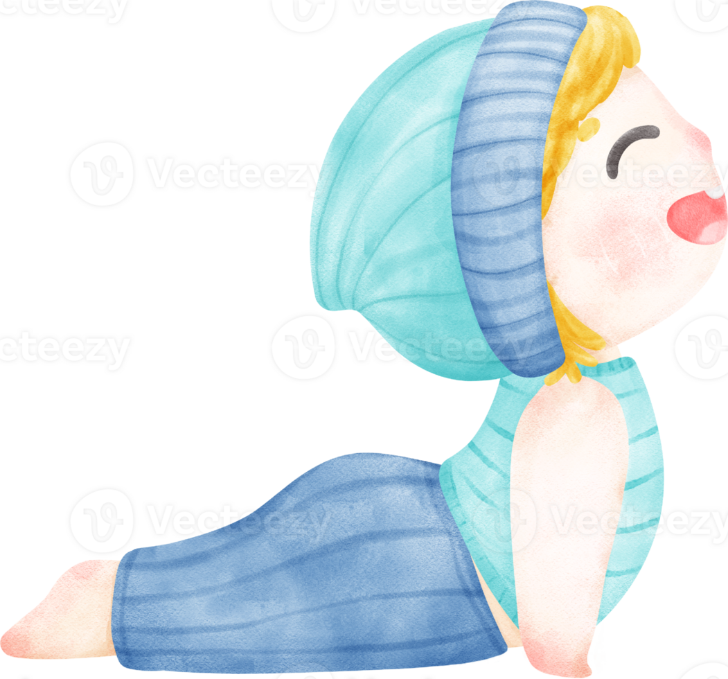 Cute playful Kid Doing Yoga in Pastel Watercolor whimsical Cartoon Illustration png