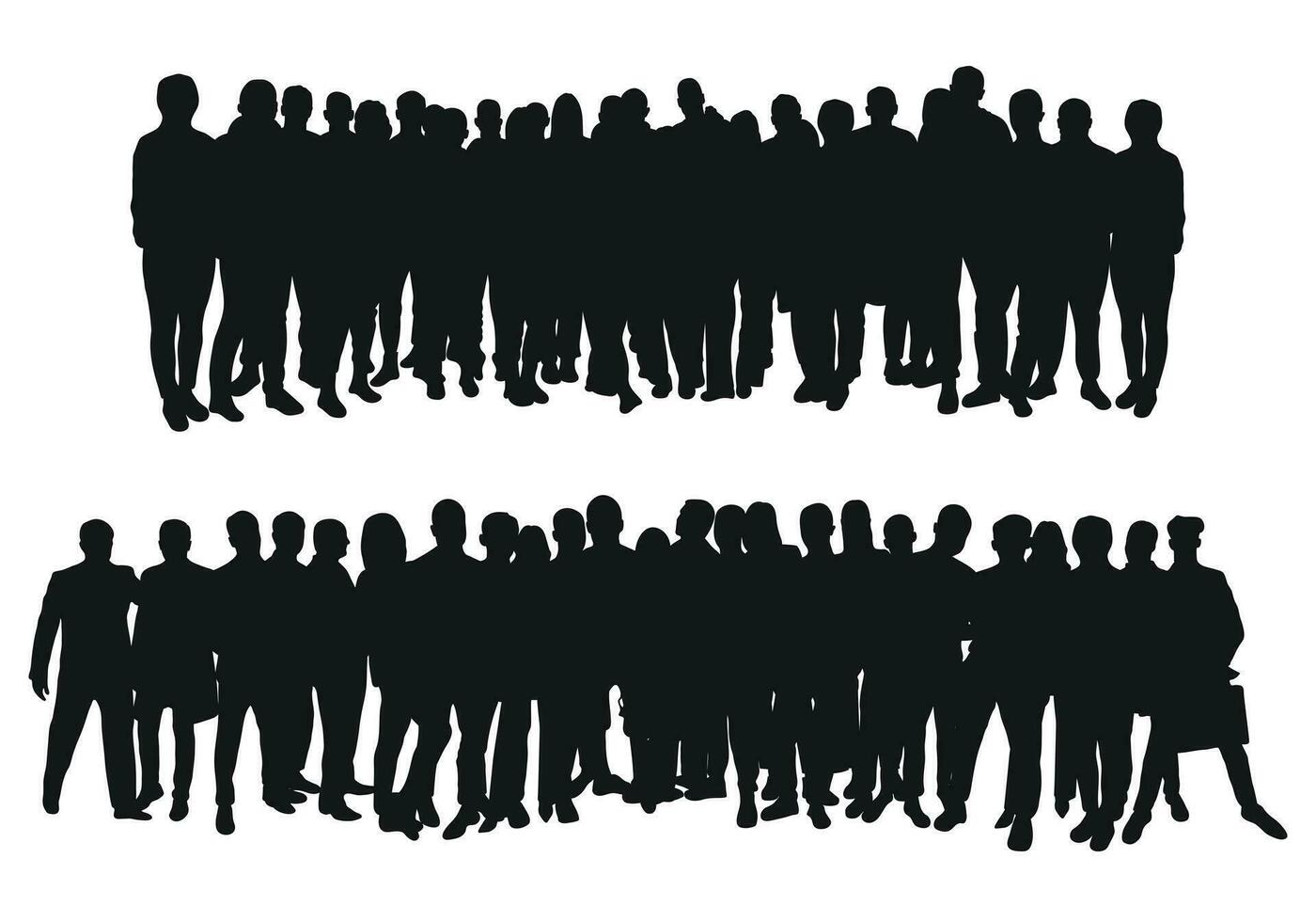 Image of crowd silhouette, group of people. Workers, audience, crowded, corporate, working, teamwork vector