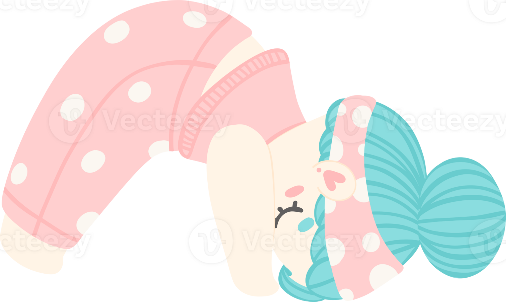 Cute cartoon girl in downward dog yoga pose. Pastel-colored illustration of yoga girl for yoga lovers and self-care enthusiasts. png