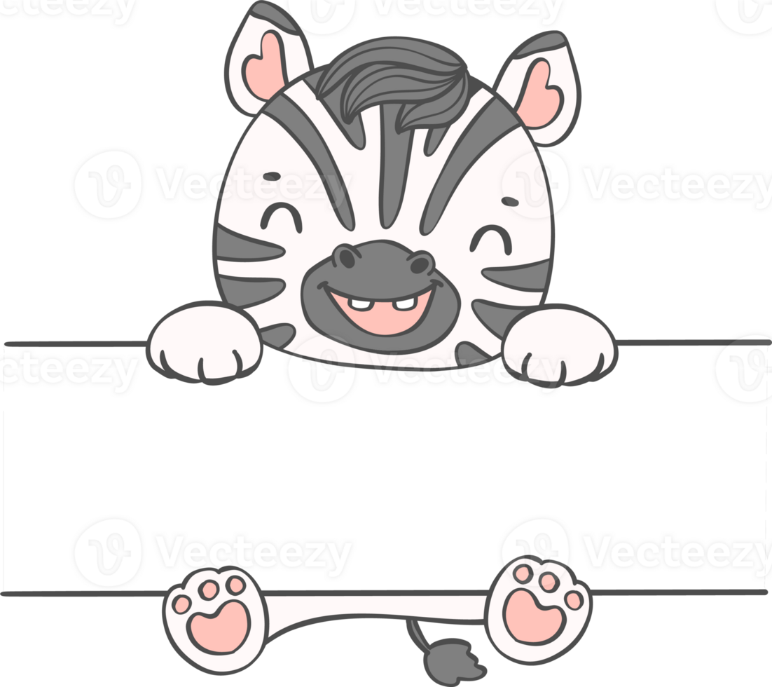 Cute baby Zebra Animal hanging on Tag Name Frame Hand kid Drawing Illustration png