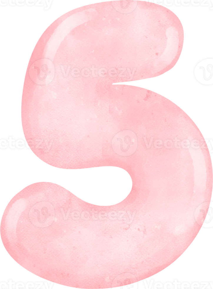 cute sweet Pink Watercolor Number 5, five.  joyful Nursery Art. png