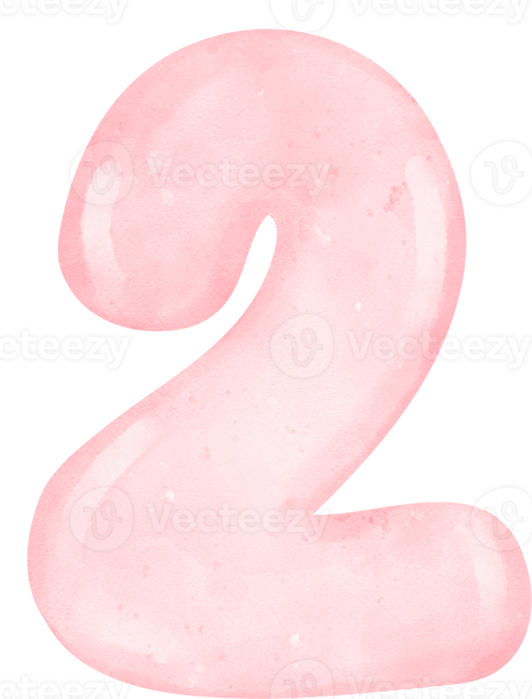 cute sweet Pink Watercolor Number 2, two.  joyful Nursery Art. png