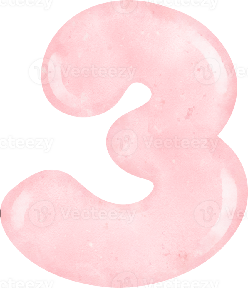cute sweet Pink Watercolor Number 3, three. joyful Nursery Art. png