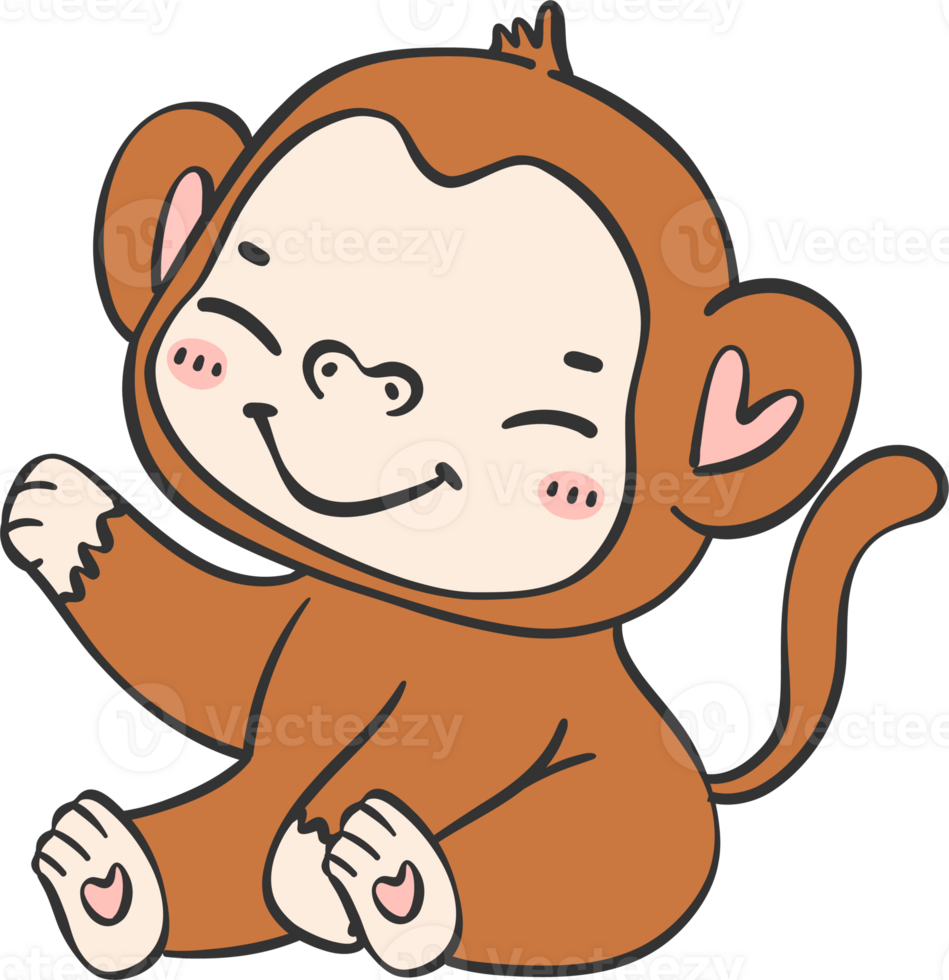 Baby happy innocence Monkey Cartoon Animal. Cheerful and Cute Wildlife Character png